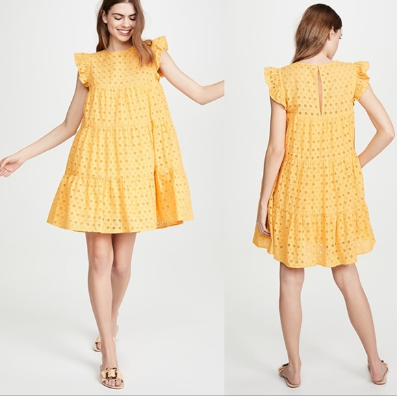 NWT English Factory Yellow Eyelet Tiered Mini Dress